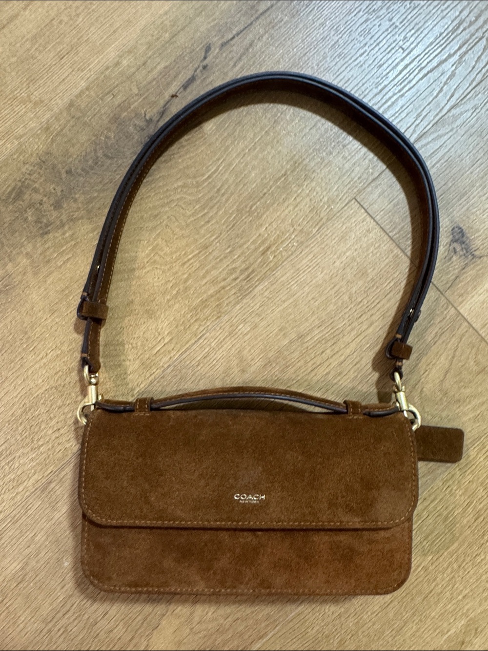 COACH Brown Suede Shoulder Bag with Detachable Strap
